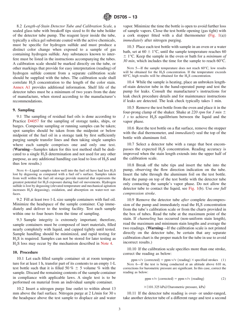 ASTM D5705-13 - Standard Test Method for  Measurement of Hydrogen Sulfide in the Vapor Phase Above Residual  Fuel Oils