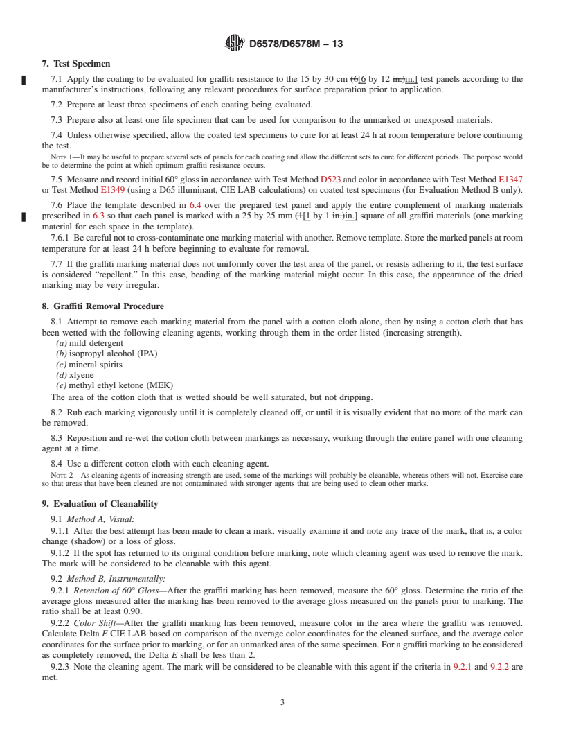 REDLINE ASTM D6578/D6578M-13 - Standard Practice for Determination of Graffiti Resistance