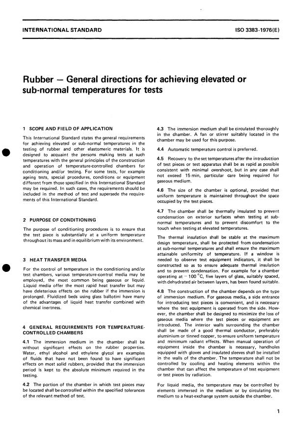 ISO 3383:1976 - Rubber -- General directions for achieving elevated or sub-normal temperatures for tests