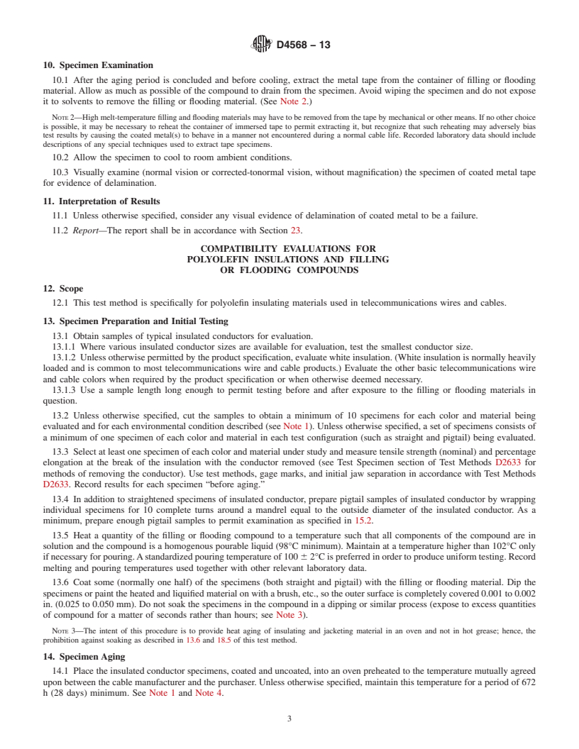 REDLINE ASTM D4568-13 - Standard Test Methods for  Evaluating Compatibility Between Cable Filling and Flooding  Compounds And Polyolefin Wire and Cable Materials