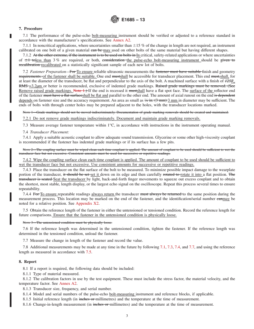 REDLINE ASTM E1685-13 - Standard Practice for  Measuring the Change in Length of Fasteners Using the Ultrasonic  Pulse-Echo Technique