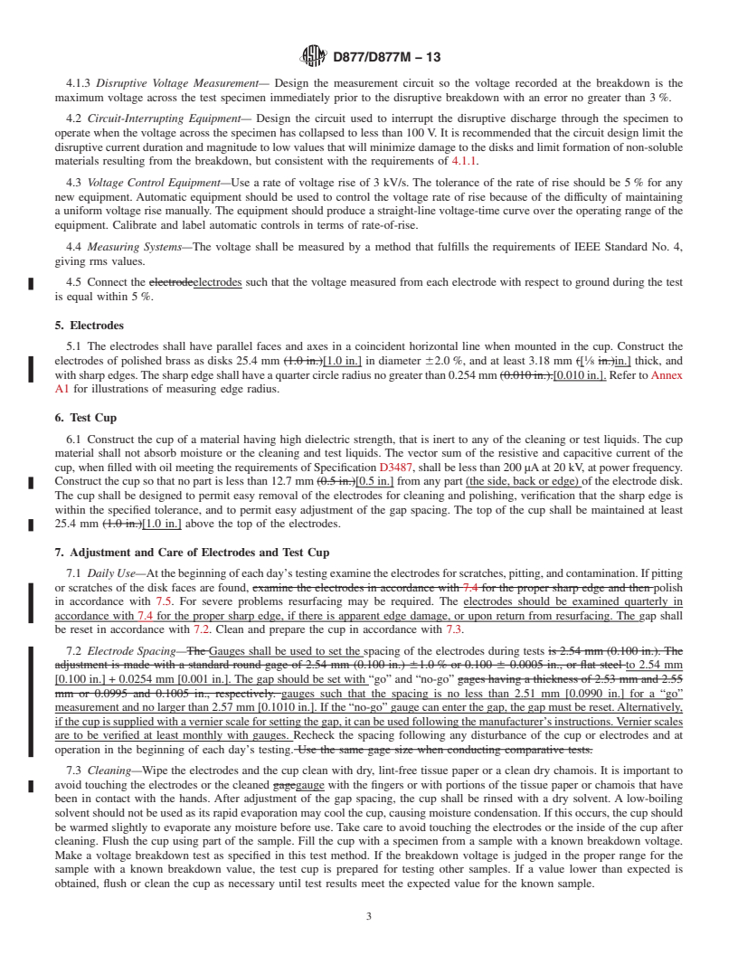 REDLINE ASTM D877/D877M-13 - Standard Test Method for Dielectric Breakdown Voltage of Insulating Liquids Using Disk Electrodes