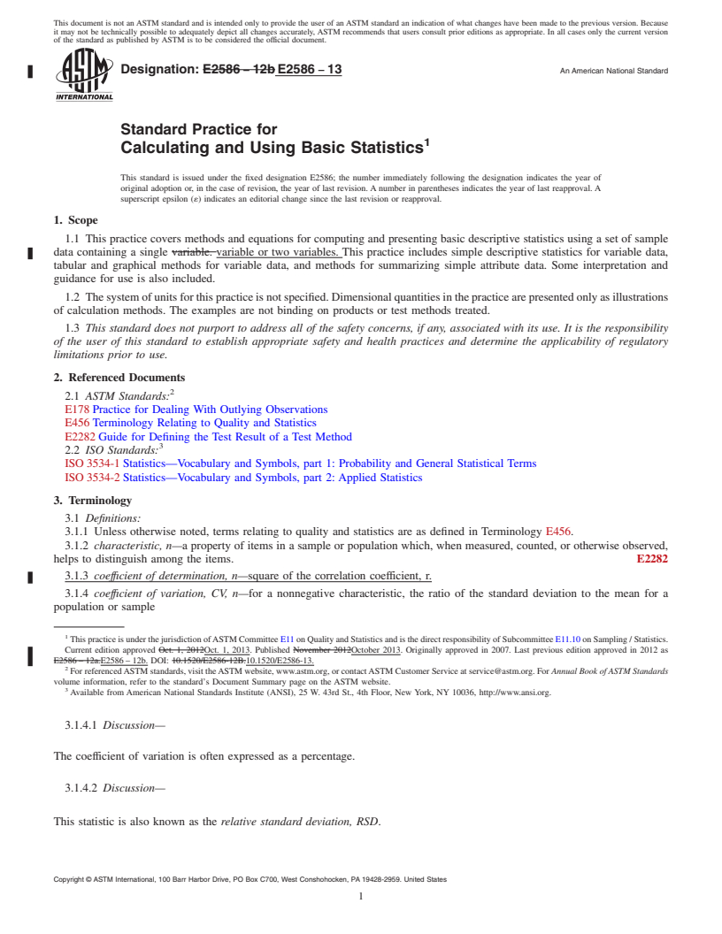 REDLINE ASTM E2586-13 - Standard Practice for  Calculating and Using Basic Statistics