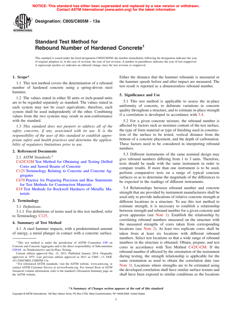 ASTM C805/C805M-13a - Standard Test Method for  Rebound Number of Hardened Concrete