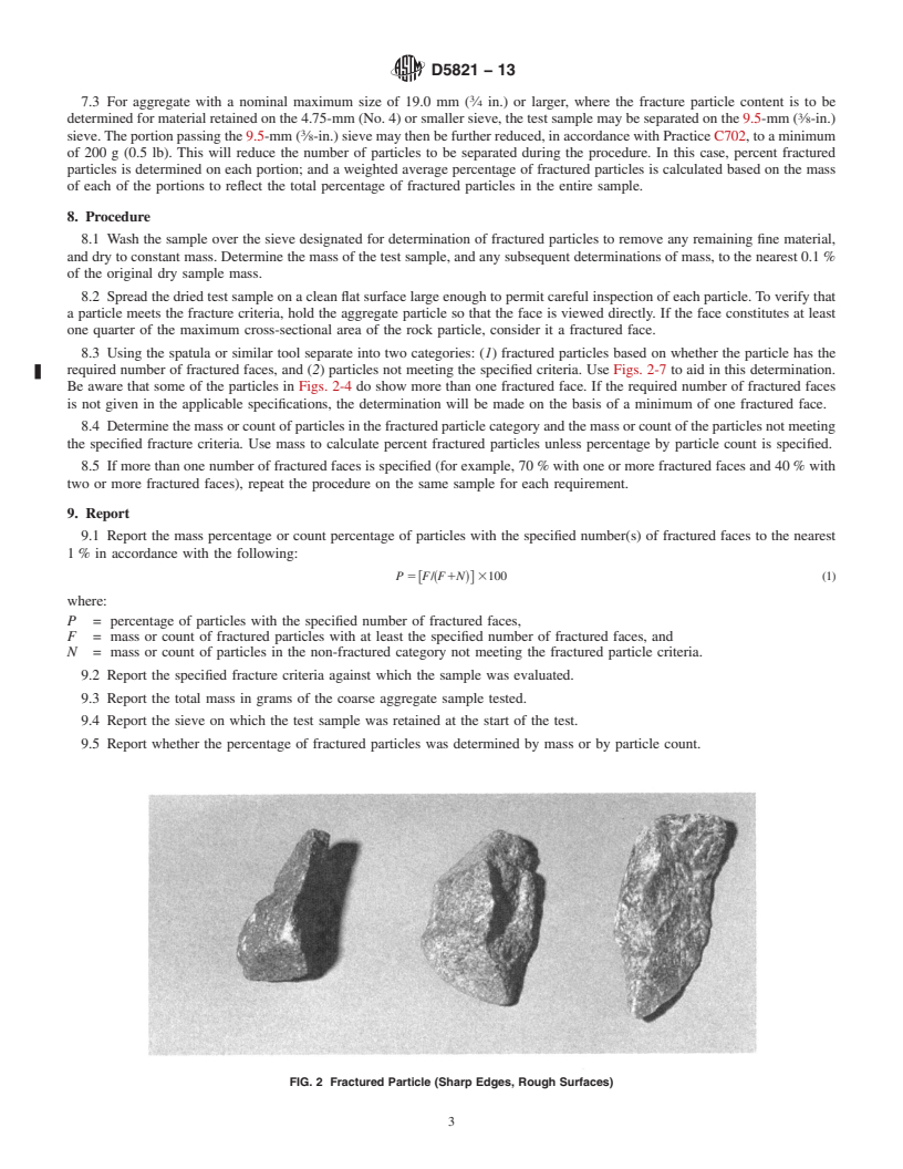 REDLINE ASTM D5821-13 - Standard Test Method for  Determining the Percentage of Fractured Particles in Coarse  Aggregate