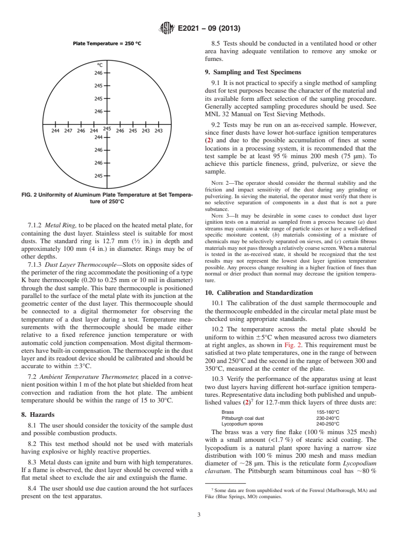 ASTM E2021-09(2013) - Standard Test Method for  Hot-Surface Ignition Temperature of Dust Layers