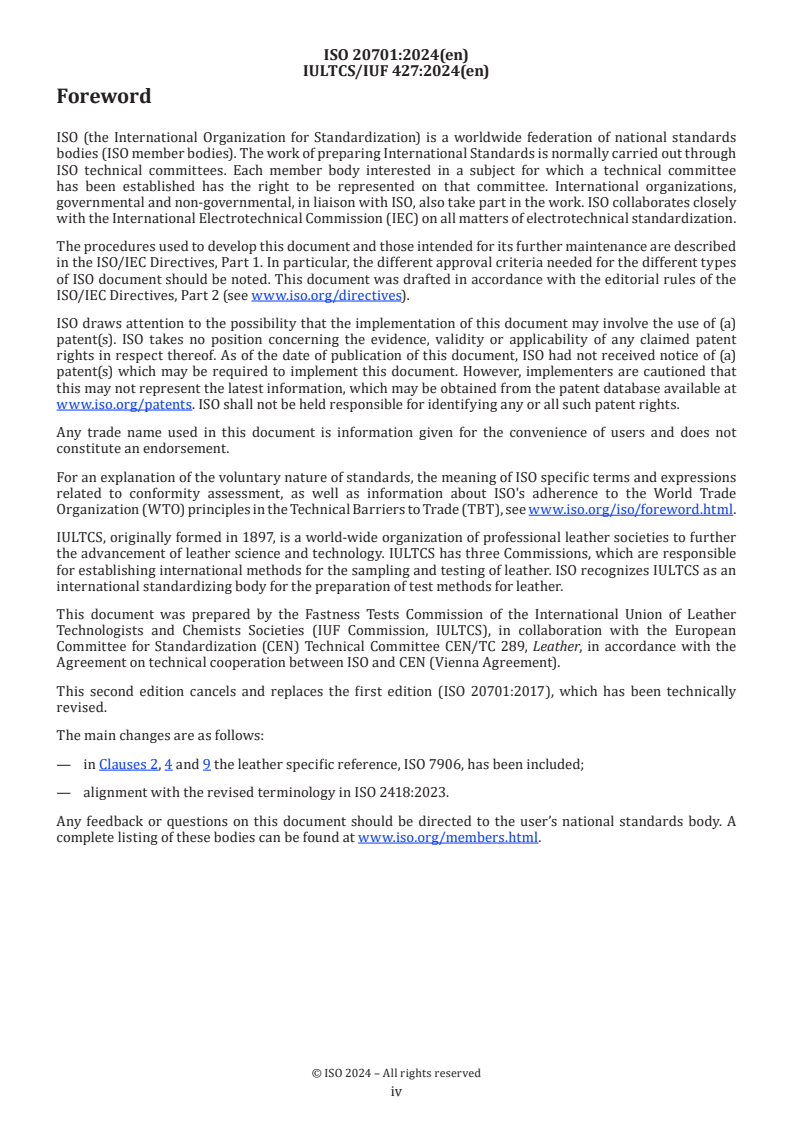 ISO 20701:2024 ISO 20701:2024 - Leather — Tests for colour fastness — Colour fastness to saliva
Released:8. 08. 2024 - Page 4 preview
