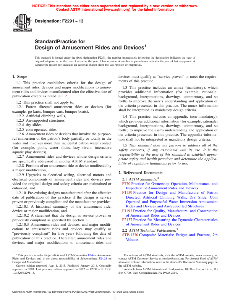 ASTM F2291-13 - Standard Practice for  Design of Amusement Rides and Devices