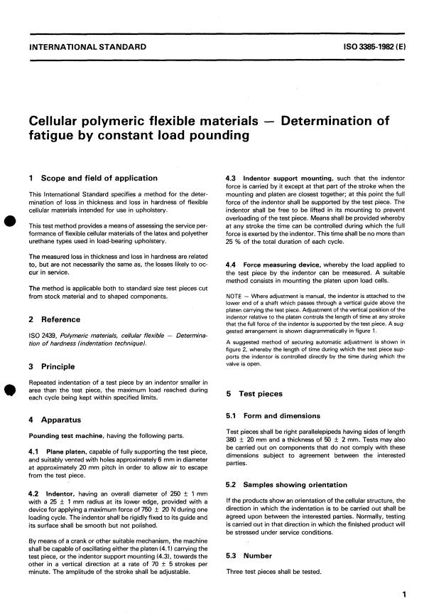 ISO 3385:1982 ISO 3385:1982 - Cellular polymeric flexible materials -- Determination of fatigue by constant load pounding - Page 2 preview