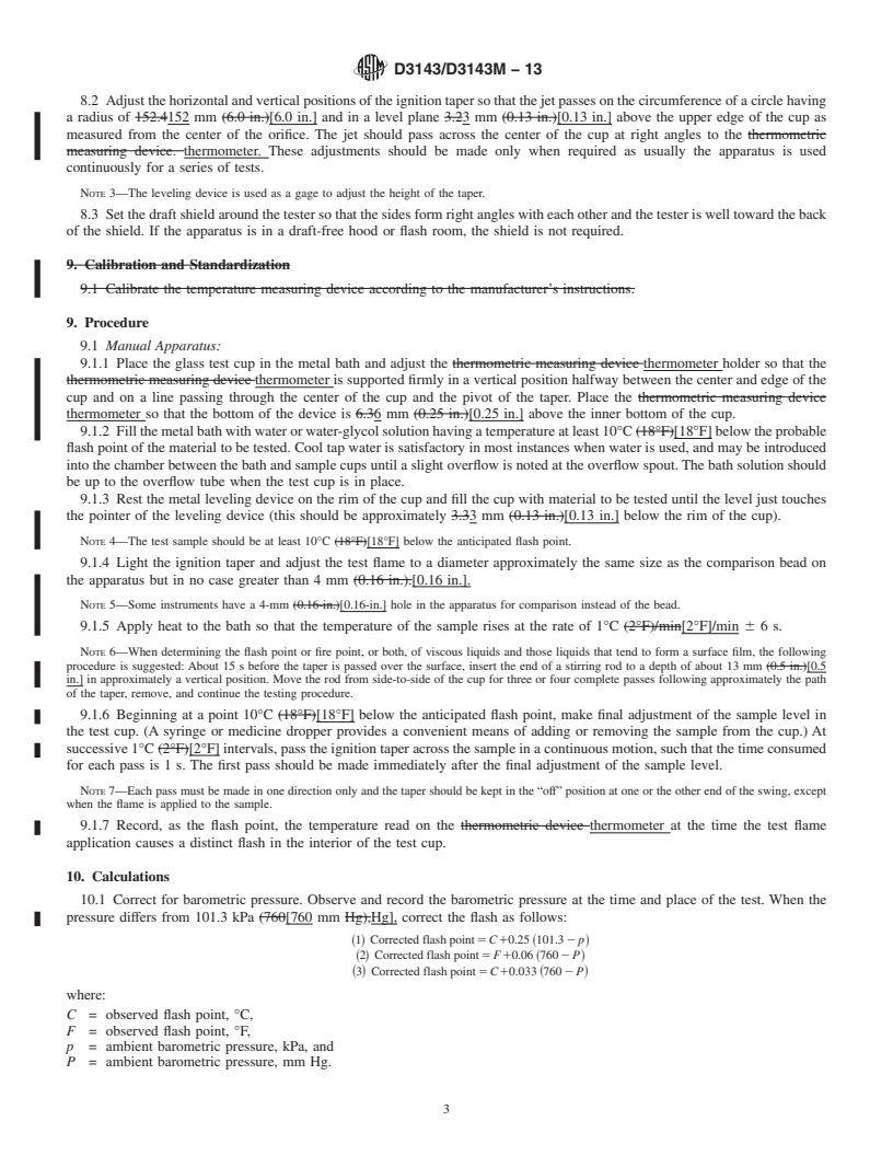 REDLINE ASTM D3143/D3143M-13 - Standard Test Method for  Flash Point of Cutback Asphalt with Tag Open-Cup Apparatus