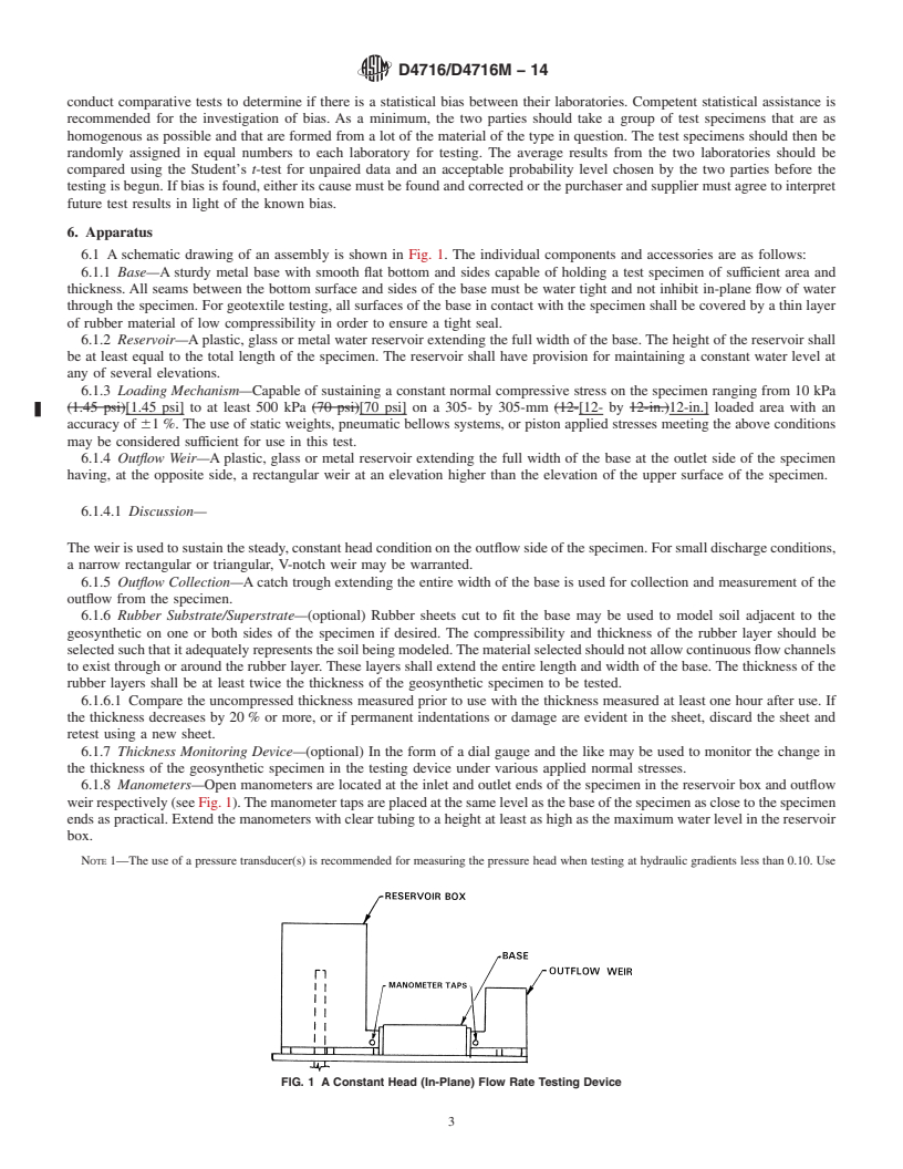 REDLINE ASTM D4716/D4716M-14 - Standard Test Method for Determining the (In-plane) Flow Rate per Unit Width and Hydraulic Transmissivity of a Geosynthetic Using a Constant Head