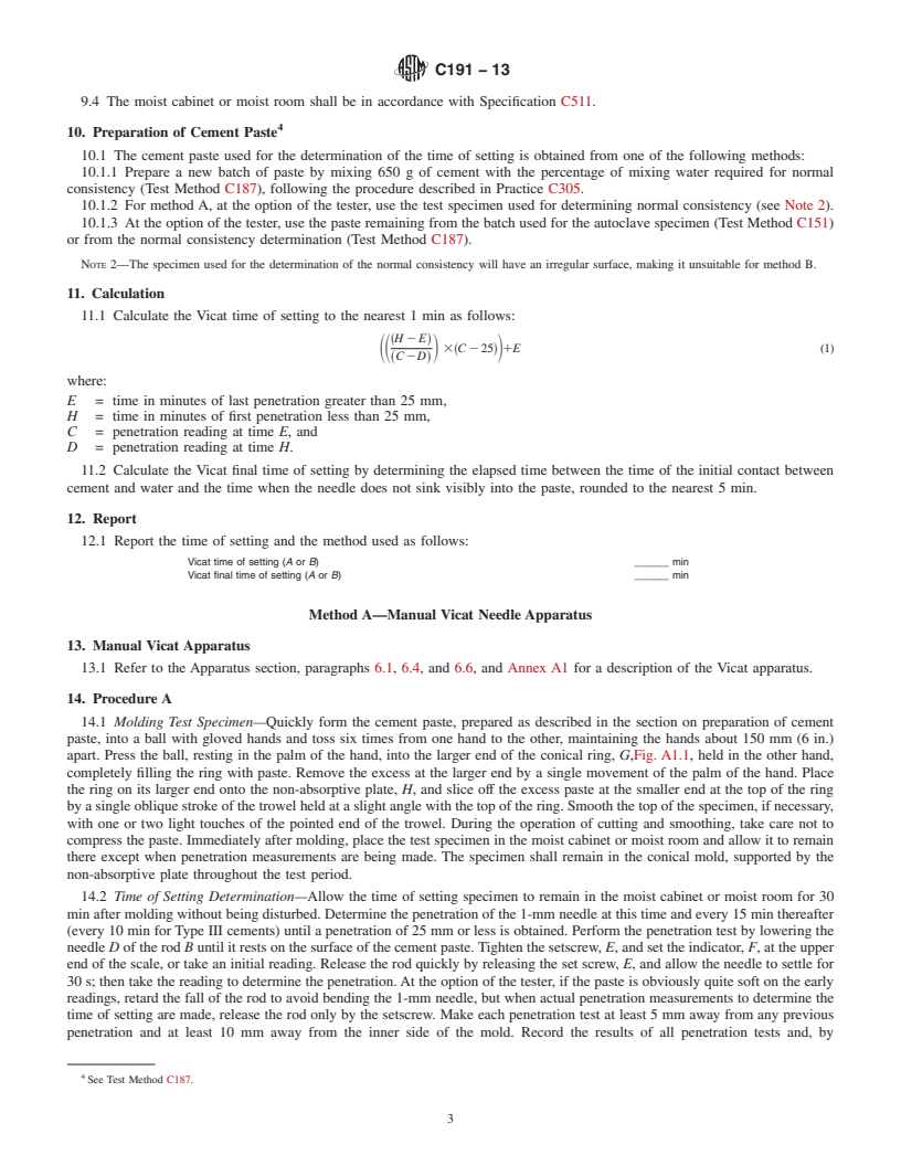 REDLINE ASTM C191-13 - Standard Test Methods for  Time of Setting of Hydraulic Cement by Vicat Needle