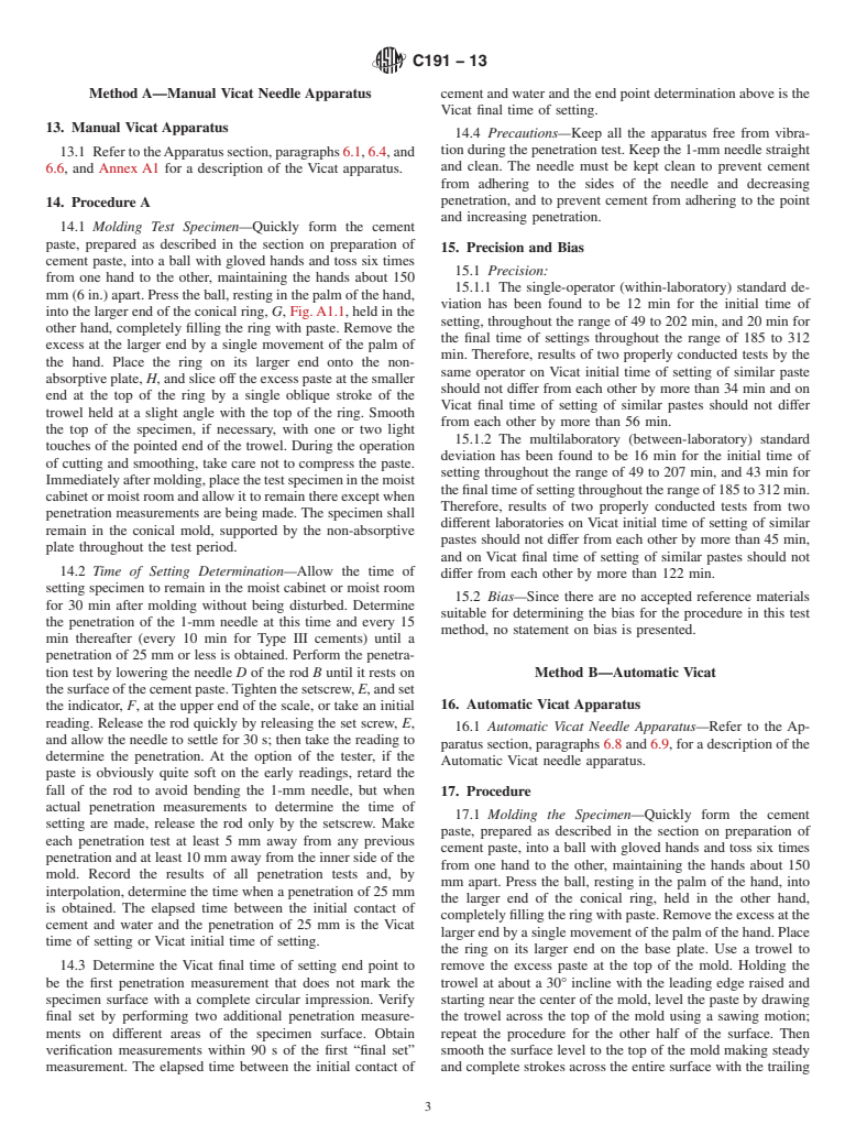 ASTM C191-13 - Standard Test Methods for  Time of Setting of Hydraulic Cement by Vicat Needle