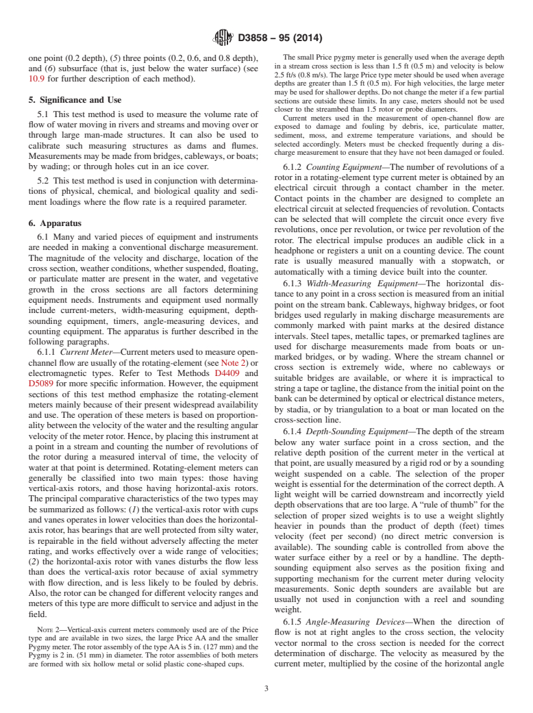 ASTM D3858-95(2014) - Standard Test Method for  Open-Channel Flow Measurement of Water by Velocity-Area Method (Withdrawn 2023)