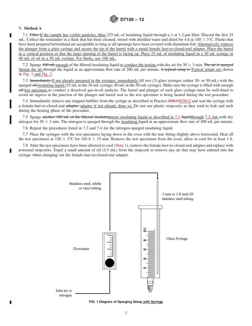 REDLINE ASTM D7150-13 - Standard Test Method for the  Determination of Gassing Characteristics of Insulating Liquids  Under Thermal Stress