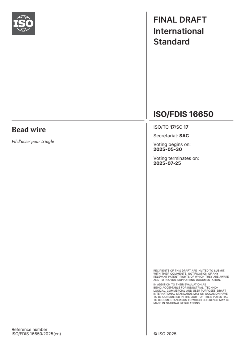 ISO/FDIS 16650 - Bead wire
Released:16. 05. 2025