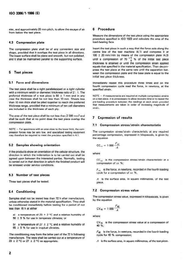 ISO 3386-1:1986 ISO 3386-1:1986 - Polymeric materials, cellular flexible -- Determination of stress-strain characteristics in compression - Page 4 preview