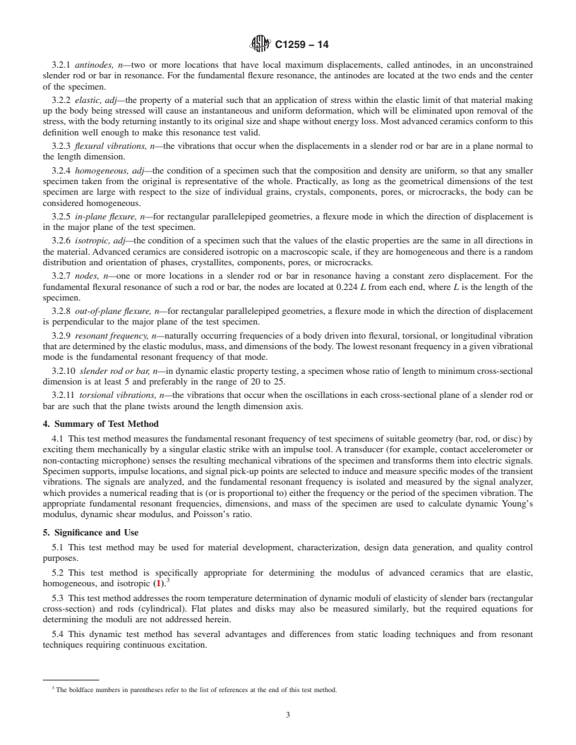 REDLINE ASTM C1259-14 - Standard Test Method for  Dynamic Young&rsquo;s Modulus, Shear Modulus, and Poisson&rsquo;s Ratio   for Advanced Ceramics by Impulse Excitation of Vibration