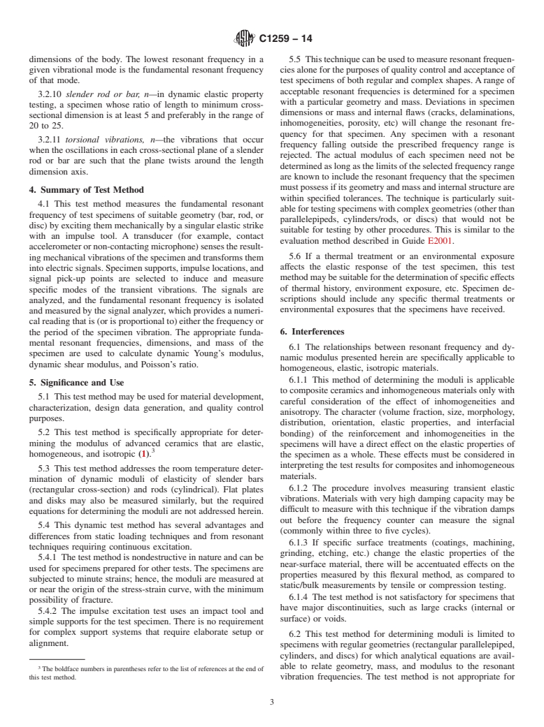 ASTM C1259-14 - Standard Test Method for  Dynamic Young&rsquo;s Modulus, Shear Modulus, and Poisson&rsquo;s Ratio   for Advanced Ceramics by Impulse Excitation of Vibration