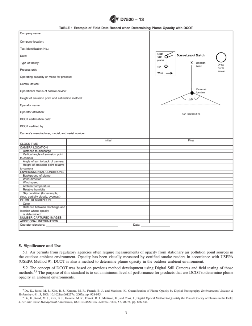 REDLINE ASTM D7520-13 - Standard Test Method for Determining the Opacity of a Plume in the Outdoor Ambient Atmosphere