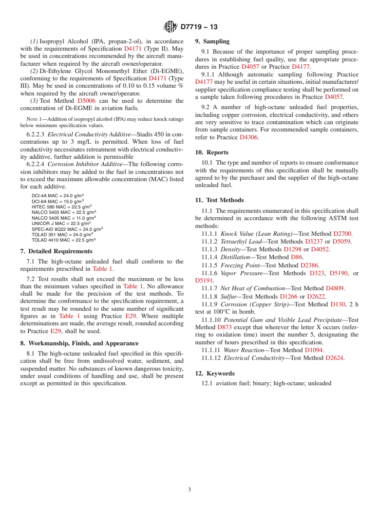 ASTM D7719-13 - Standard Specification for  High-Octane Unleaded Fuel