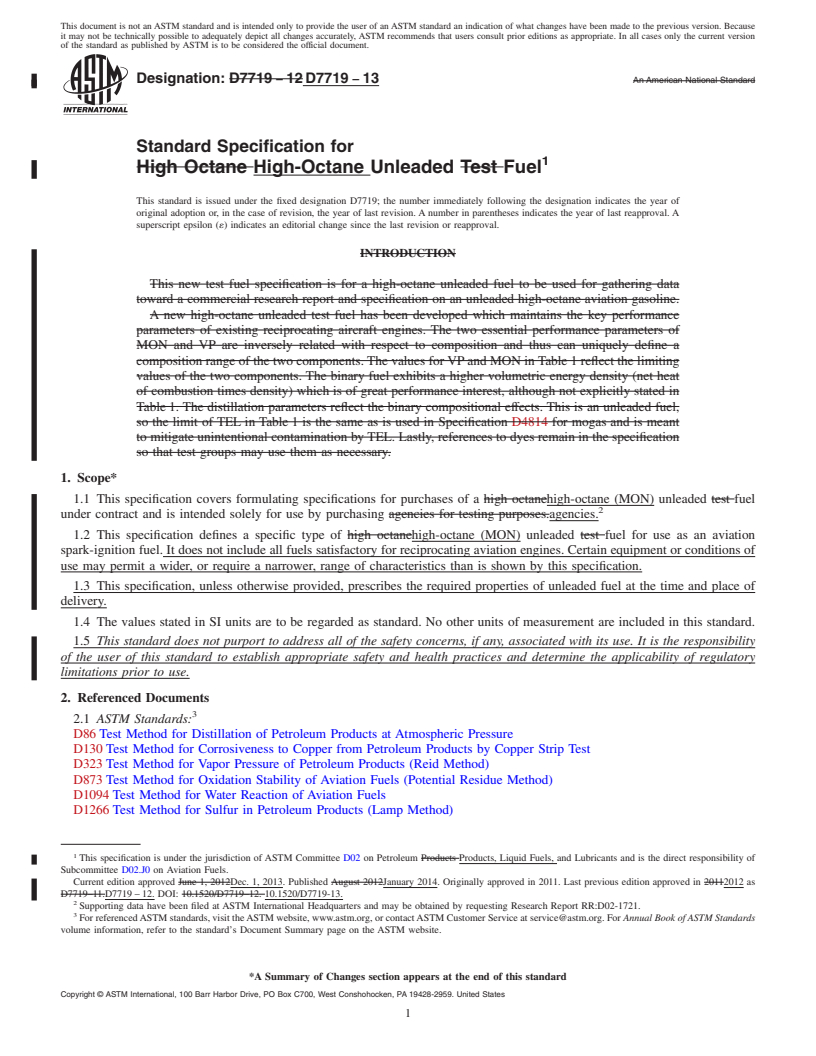 REDLINE ASTM D7719-13 - Standard Specification for  High-Octane Unleaded Fuel