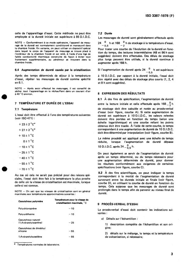 ISO 3387:1978 - Caoutchoucs -- Détermination des effets de la cristallisation au moyen de mesurages de dureté