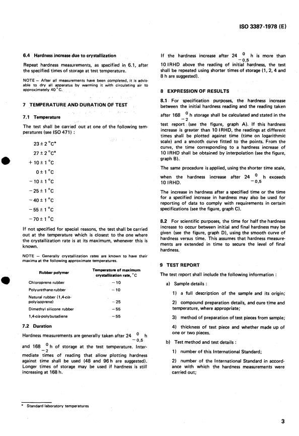 ISO 3387:1978 - Rubbers -- Determination of crystallization effects by hardness measurements