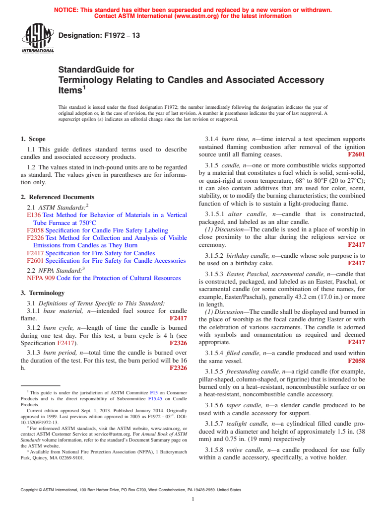 ASTM F1972-13 - Standard Guide for Terminology Relating to Candles and Associated Accessory Items