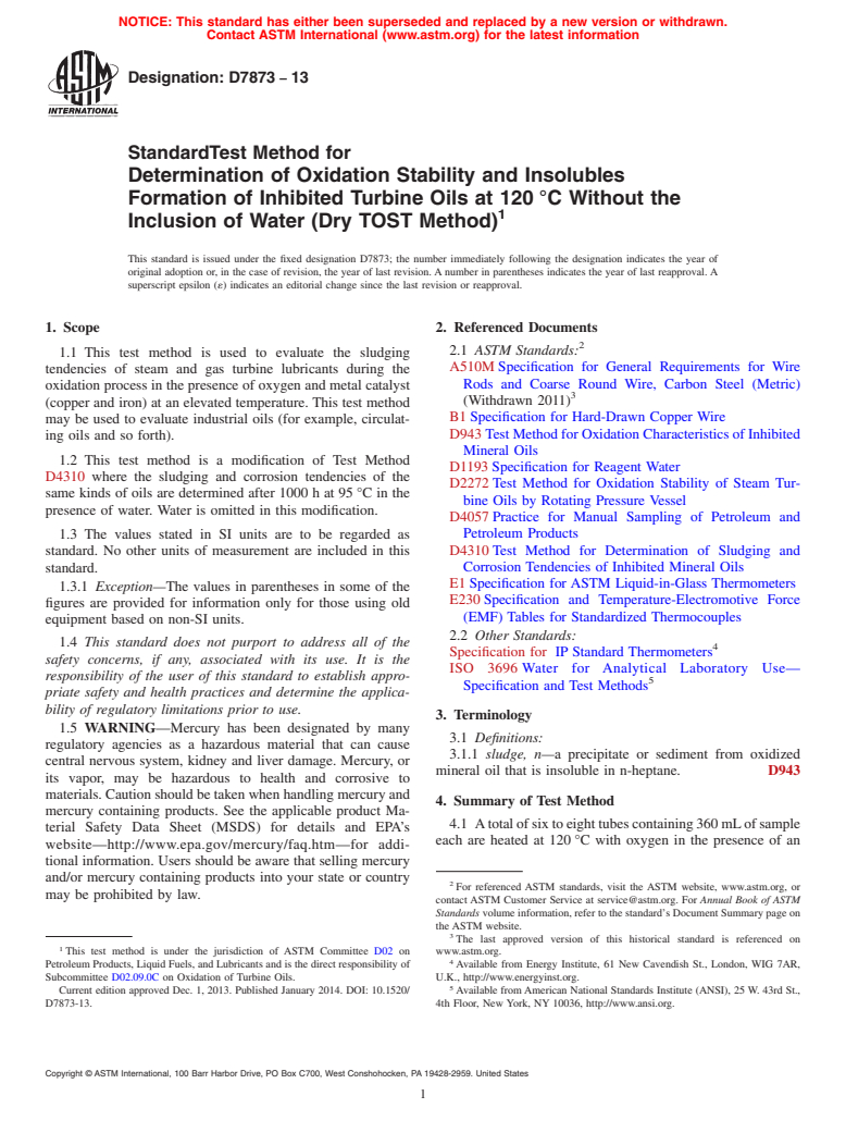 ASTM D7873-13 - Standard Test Method For Determination Of Oxidation ...