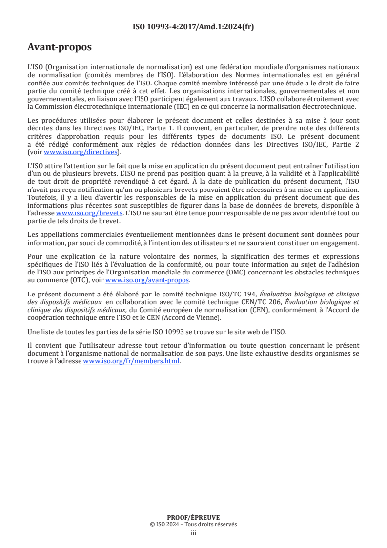 ISO 10993-4:2017/Amd 1 - Évaluation biologique des dispositifs médicaux — Partie 4: Choix des essais pour les interactions avec le sang — Amendement 1
Released:12/7/2024