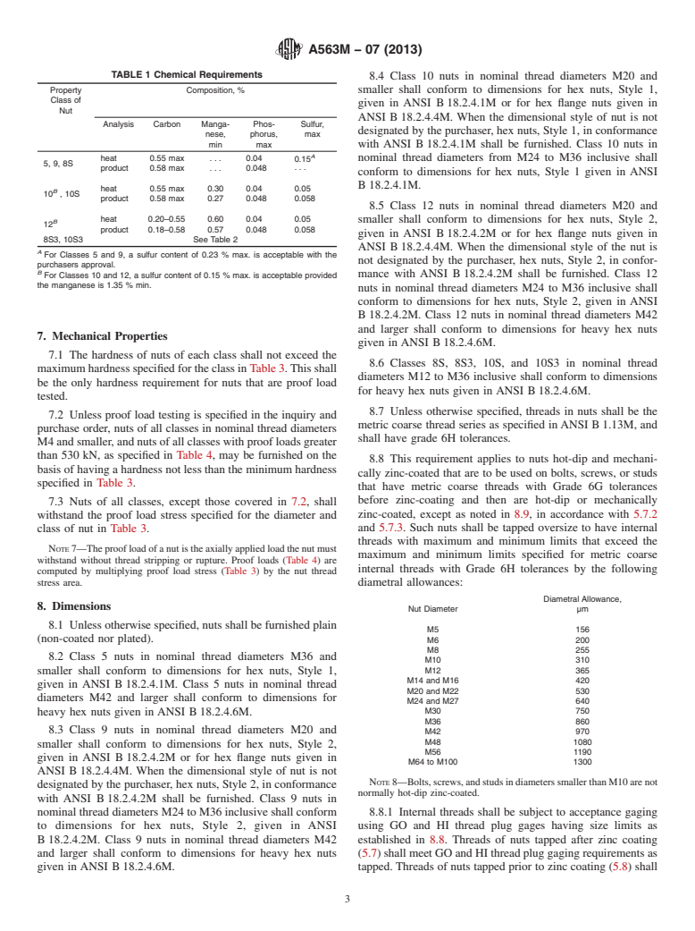 ASTM A563M-07(2013) - Standard Specification for  Carbon and Alloy Steel Nuts &#40;Metric&#41; (Withdrawn 2021)