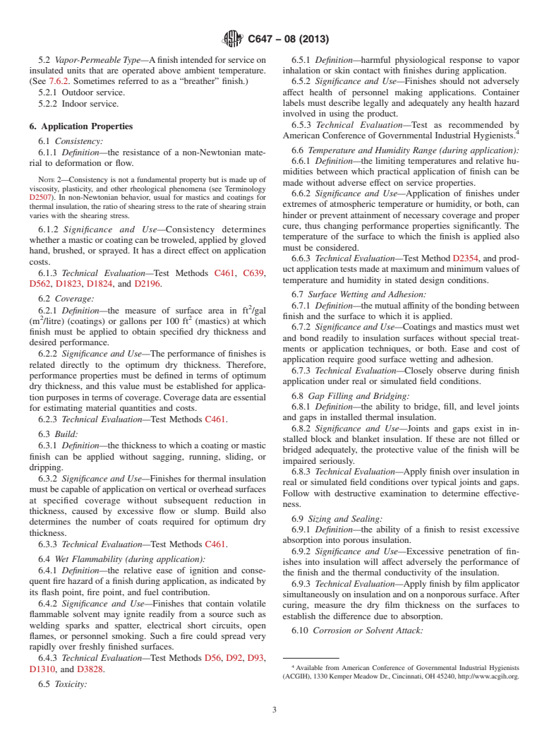 ASTM C647-08(2013) - Standard Guide to  Properties and Tests of Mastics and Coating Finishes for Thermal  Insulation