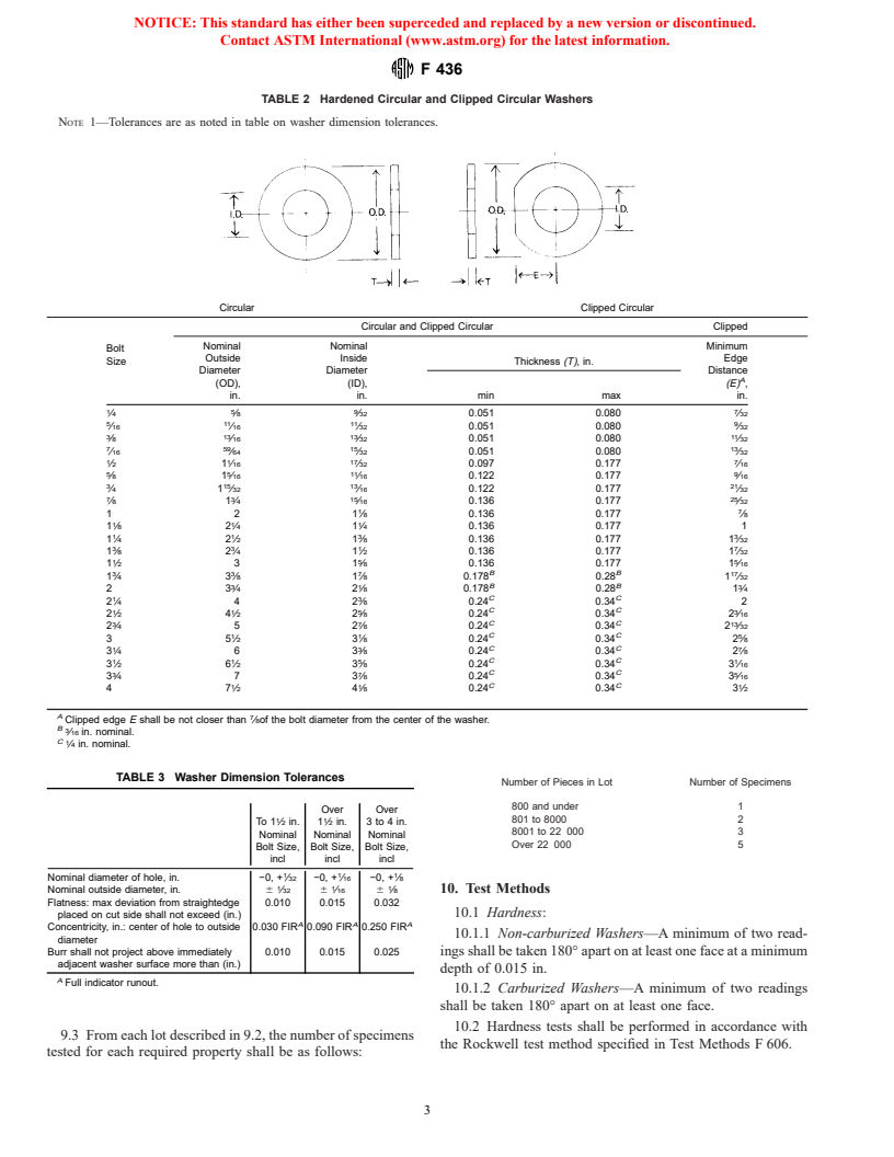 ASTM F436-93(2000) - Standard Specification for Hardened Steel Washers