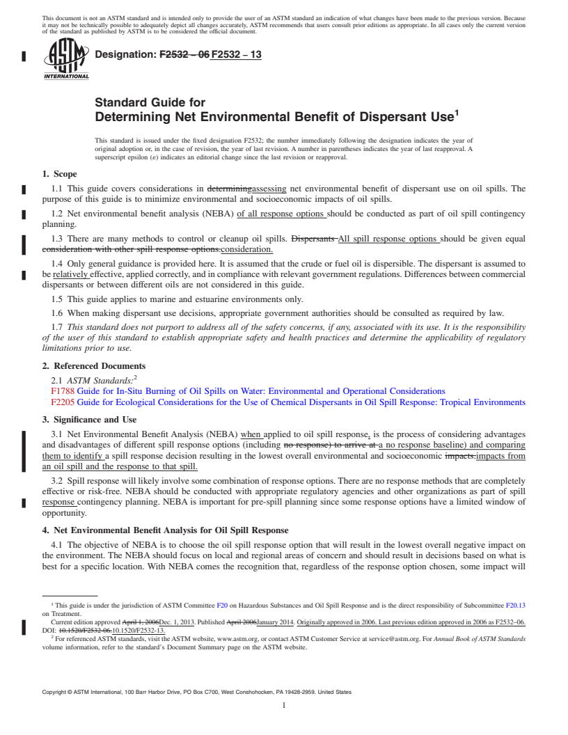 REDLINE ASTM F2532-13 - Standard Guide for  Determining Net Environmental Benefit of Dispersant Use