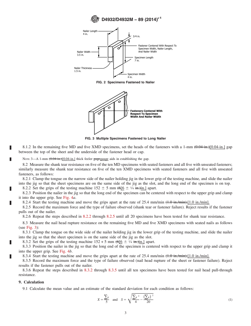 REDLINE ASTM D4932/D4932M-89(2014)e1 - Standard Test Method for Fastener Rupture and Tear Resistance of Roofing and Waterproofing Sheets, Roll Roofing, and Shingles