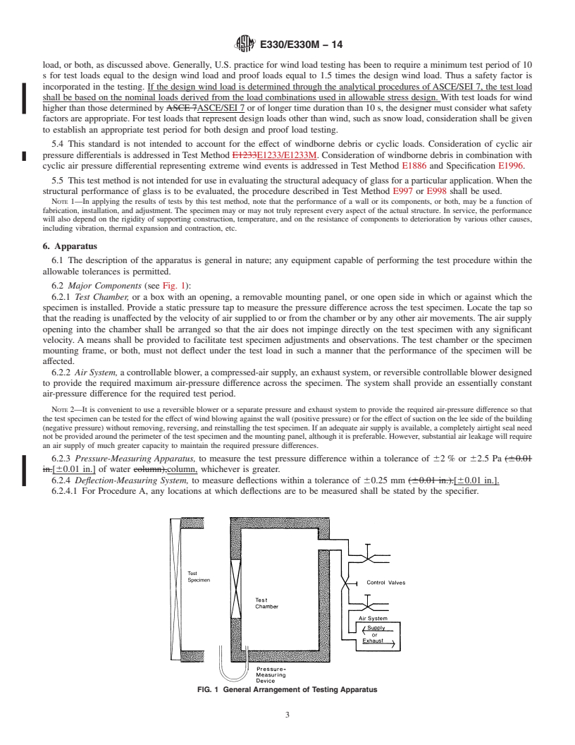 REDLINE ASTM E330/E330M-14 - Standard Test Method for Structural Performance of Exterior Windows, Doors, Skylights and Curtain Walls by Uniform Static Air Pressure Difference