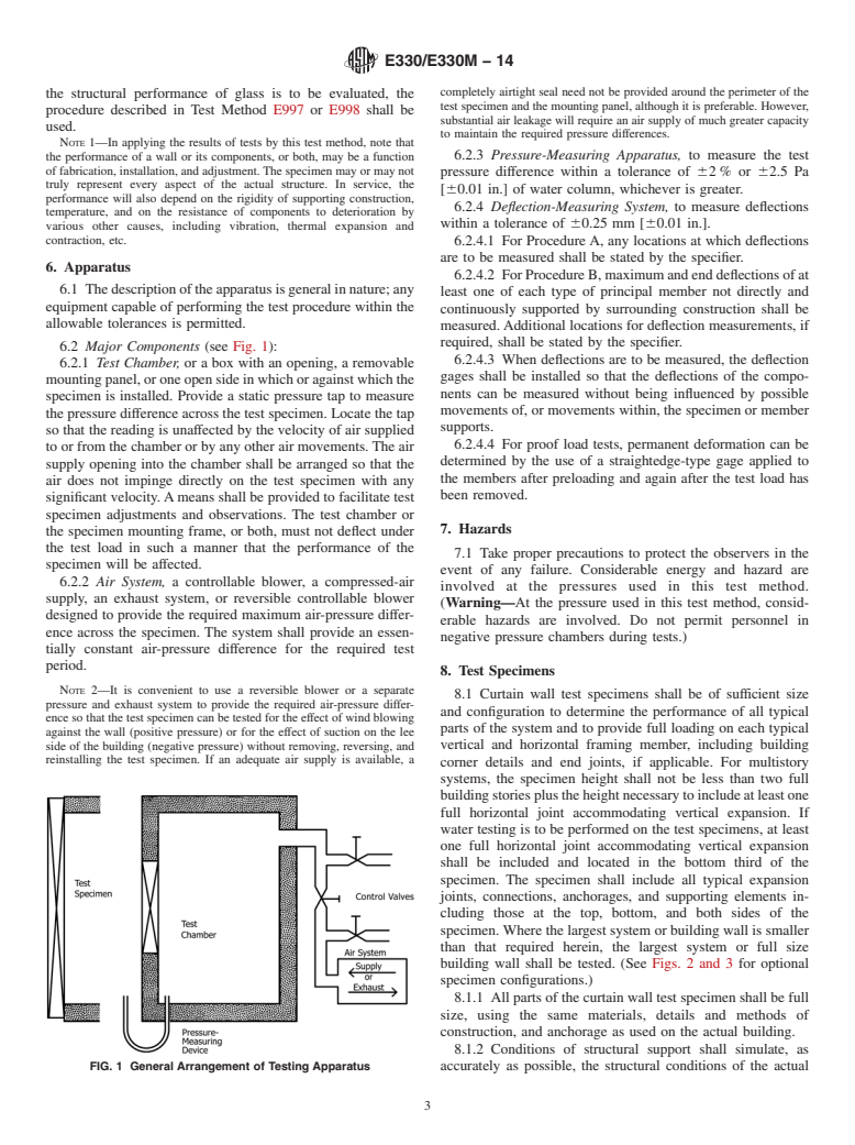 ASTM E330/E330M-14 - Standard Test Method for Structural Performance of Exterior Windows, Doors, Skylights and Curtain Walls by Uniform Static Air Pressure Difference