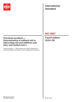 ISO 3987:2024 - Petroleum products — Determination of sulfated ash in lubricating oils and additives and fatty acid methyl esters
Released:16. 09. 2024 - Page 1 preview