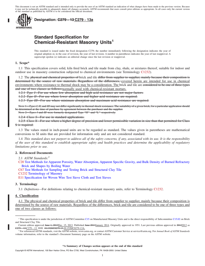 REDLINE ASTM C279-13a - Standard Specification for  Chemical-Resistant Masonry Units