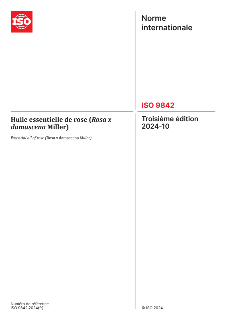 ISO 9842:2024 - Huile essentielle de rose (Rosa x damascena Miller)
Released:4. 10. 2024