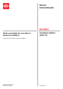 ISO 9842:2024 ISO 9842:2024 - Huile essentielle de rose (Rosa x damascena Miller)
Released:4. 10. 2024 - Page 1 preview