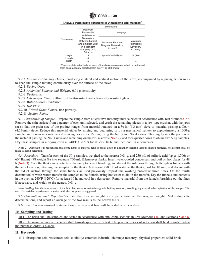 REDLINE ASTM C980-13a - Standard Specification for  Industrial Chimney Lining Brick