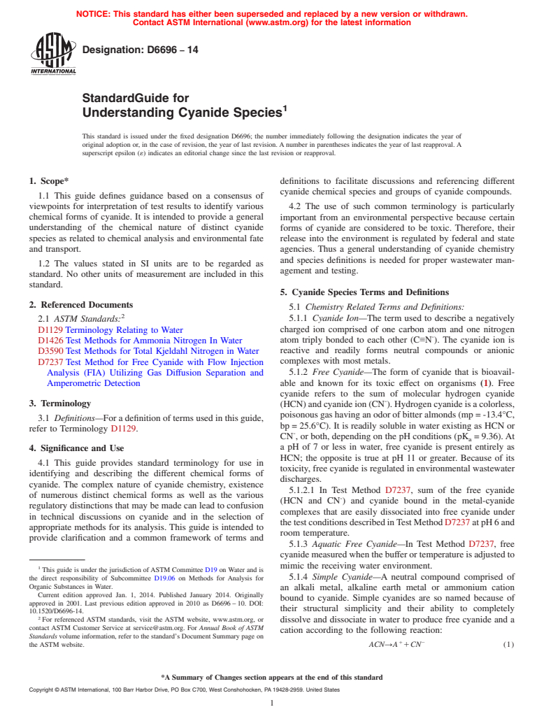ASTM D6696-14 - Standard Guide for  Understanding Cyanide Species