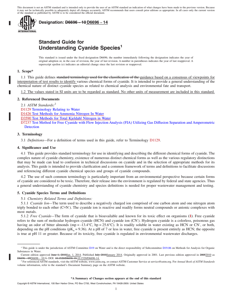 REDLINE ASTM D6696-14 - Standard Guide for  Understanding Cyanide Species