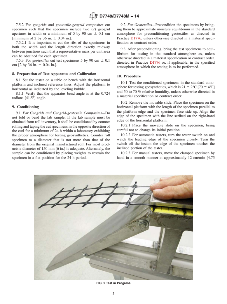 ASTM D7748/D7748M-14 - Standard Test Method for  Flexural Rigidity of Geogrids, Geotextiles and Related Products