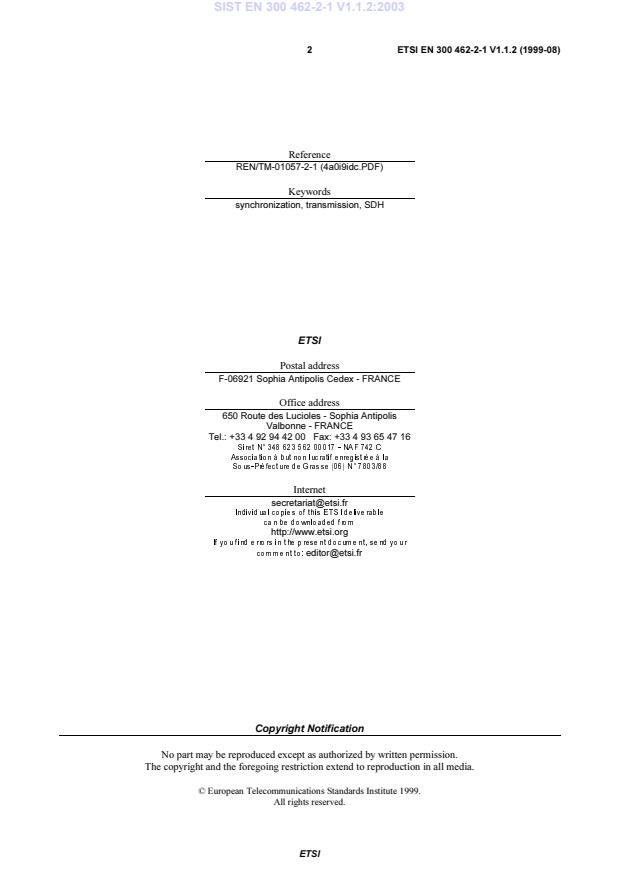 SIST EN 300 462-2-1 V1.1.2:2003 SIST EN 300 462-2-1 V1.1.2:2003 - Page 4 preview