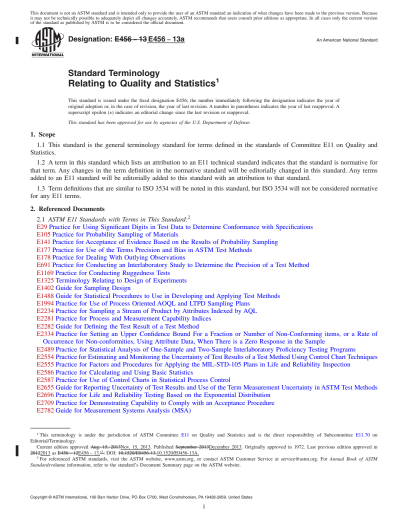 REDLINE ASTM E456-13a - Standard Terminology  Relating to Quality and Statistics