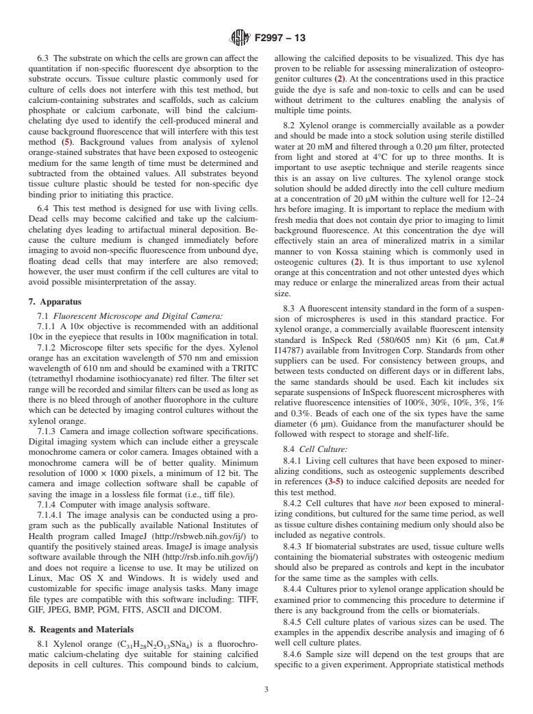 ASTM F2997-13 - Standard Practice for Quantification of Calcium Deposits in Osteogenic Culture of  Progenitor Cells Using Fluorescent Image Analysis