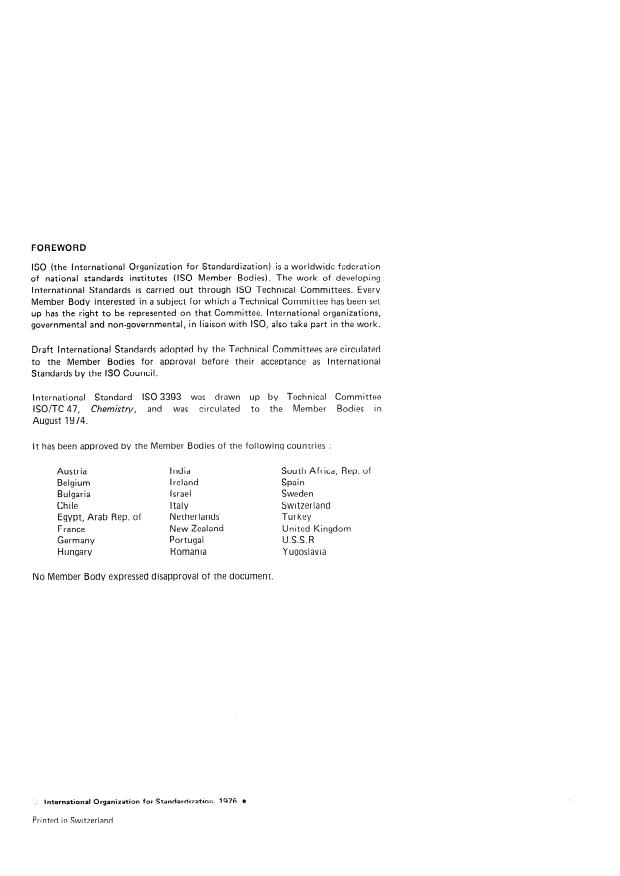 ISO 3393:1976 ISO 3393:1976 - Cryolite, natural and artificial, and aluminium fluoride for industrial use -- Determination of moisture content -- Gravimetric method - Page 2 preview